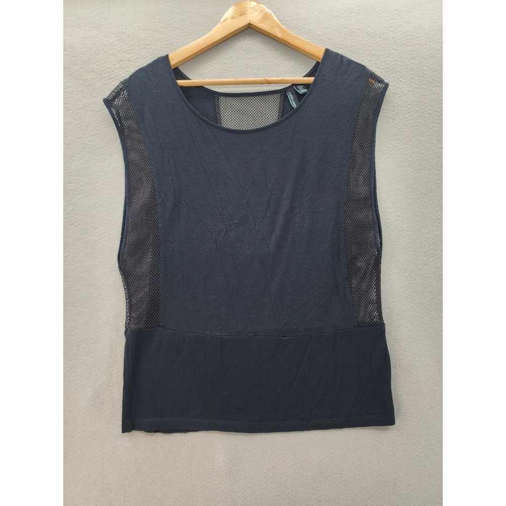 Cynthia Rowley Black Mesh Panel Sleeveless Top Womens Medium Athleisure Edgy